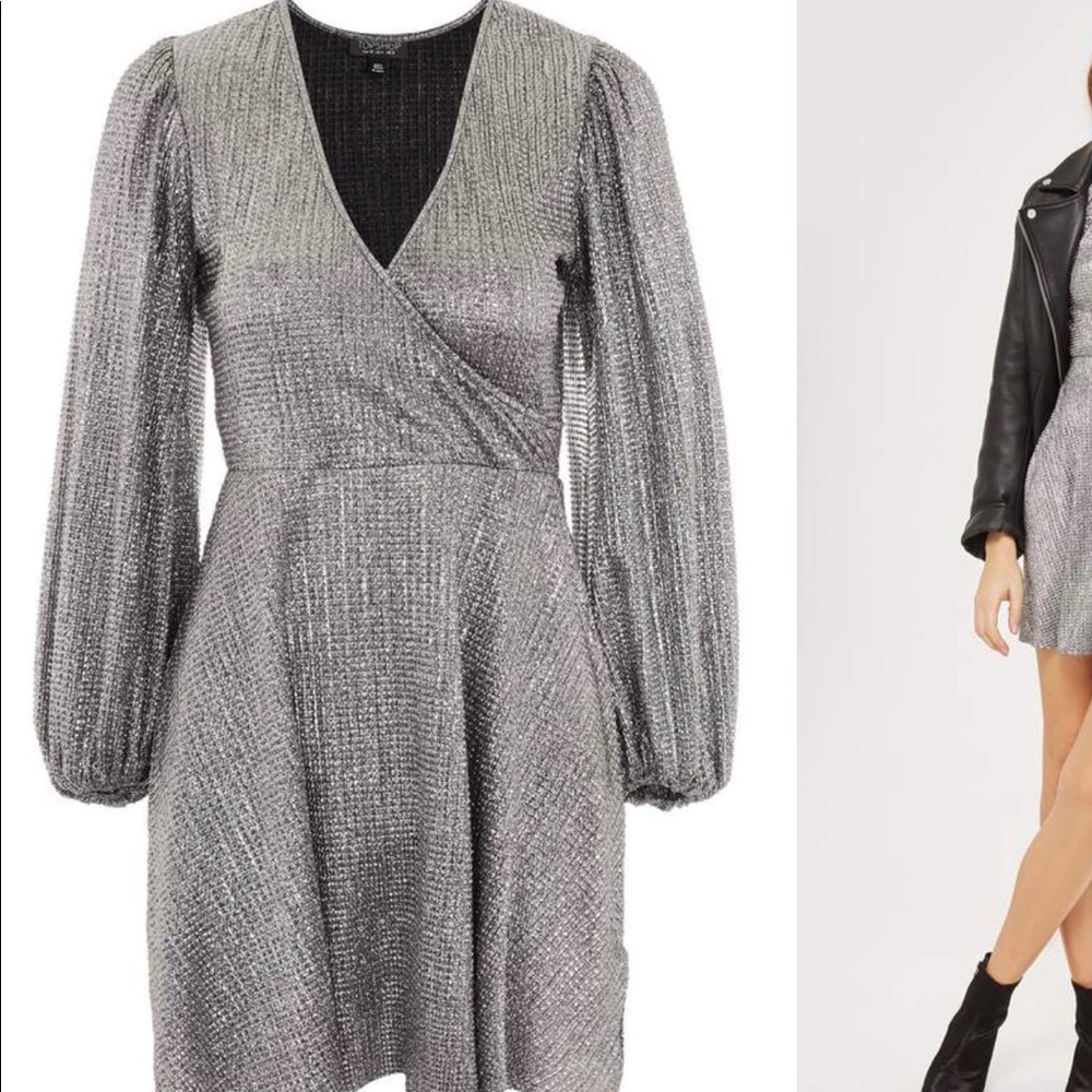 Topshop Metallic Surplice Dress